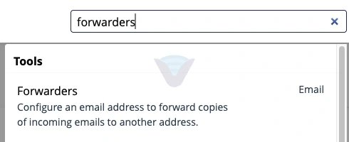 cPanel arama kutusunda Forwarders sonucu