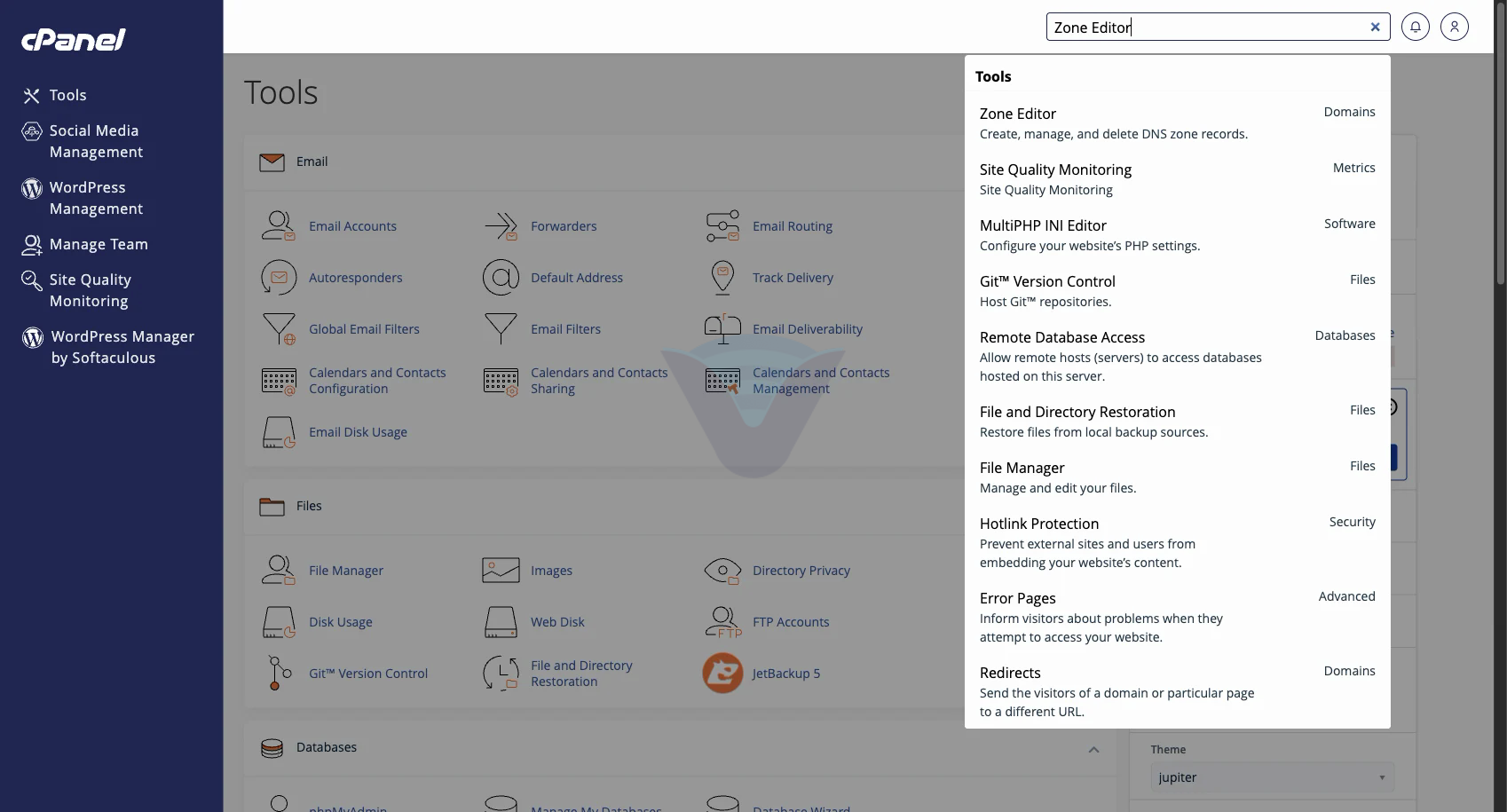 cPanel ana sayfasında Zone Editor araması