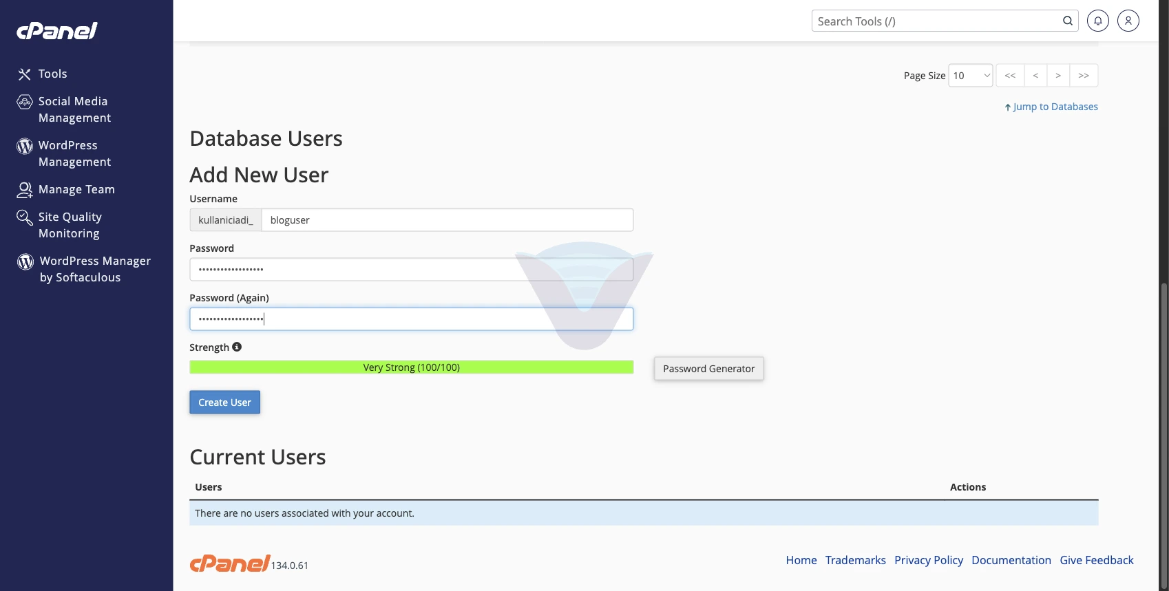Add New User formunda kullanıcı adı, parola ve parola gücü çubuğu
