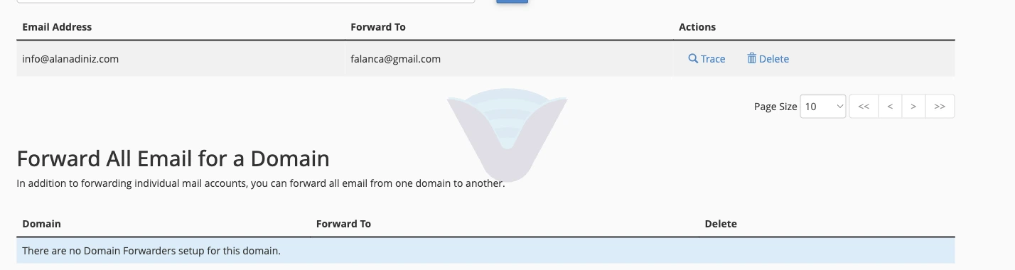 Email Account Forwarders listesinde yönlendirme
