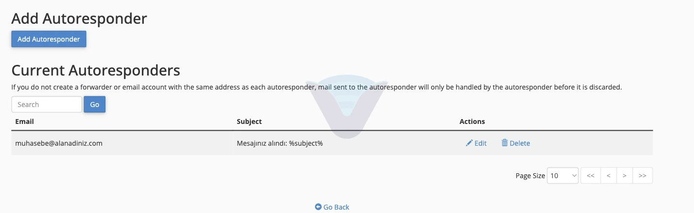 Current Autoresponders listesinde yeni yanıtlayıcı